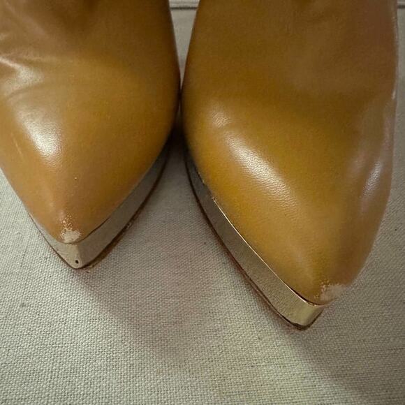 Vintage Gucci Camel Leather lace Up boots with shiny gold platform heel 39.5 - Picture 13 of 16